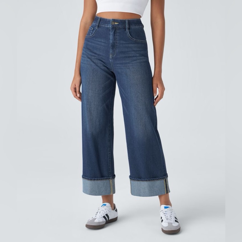 HALARA Wide Leg Denim Pants - Blue